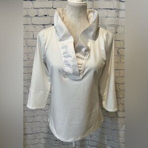 Gretchen Scott White TPRNSL Ruffneck Top Pink Stand Collar Designer Small